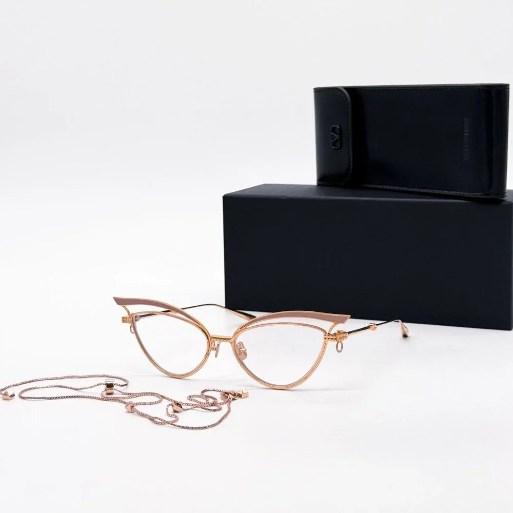 NEW VALENTINO GLASSLINER VLX-118F EYEGLASSES CAT EYE GOLD EYEWEAR WITH CHAIN